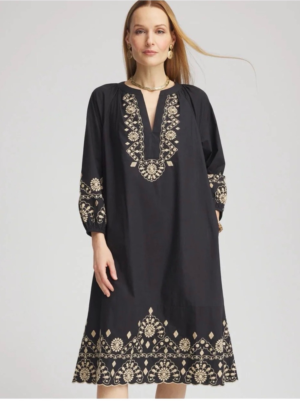 Perfect like new Chico’s scalloped hem Embroidered Dress medium - Picture 2 of 11